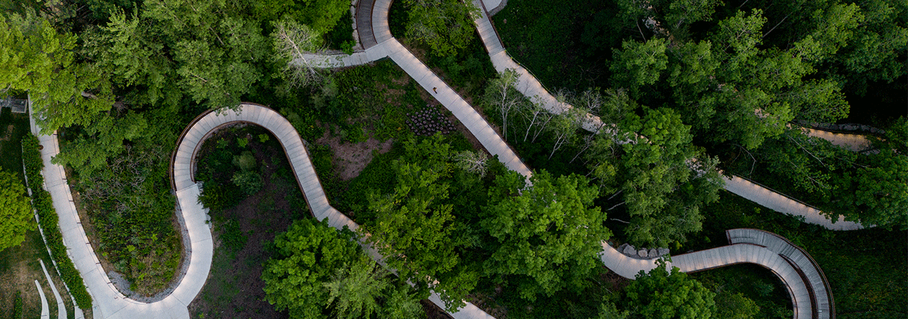 Arial view of trails at University of Toronto Scarborough