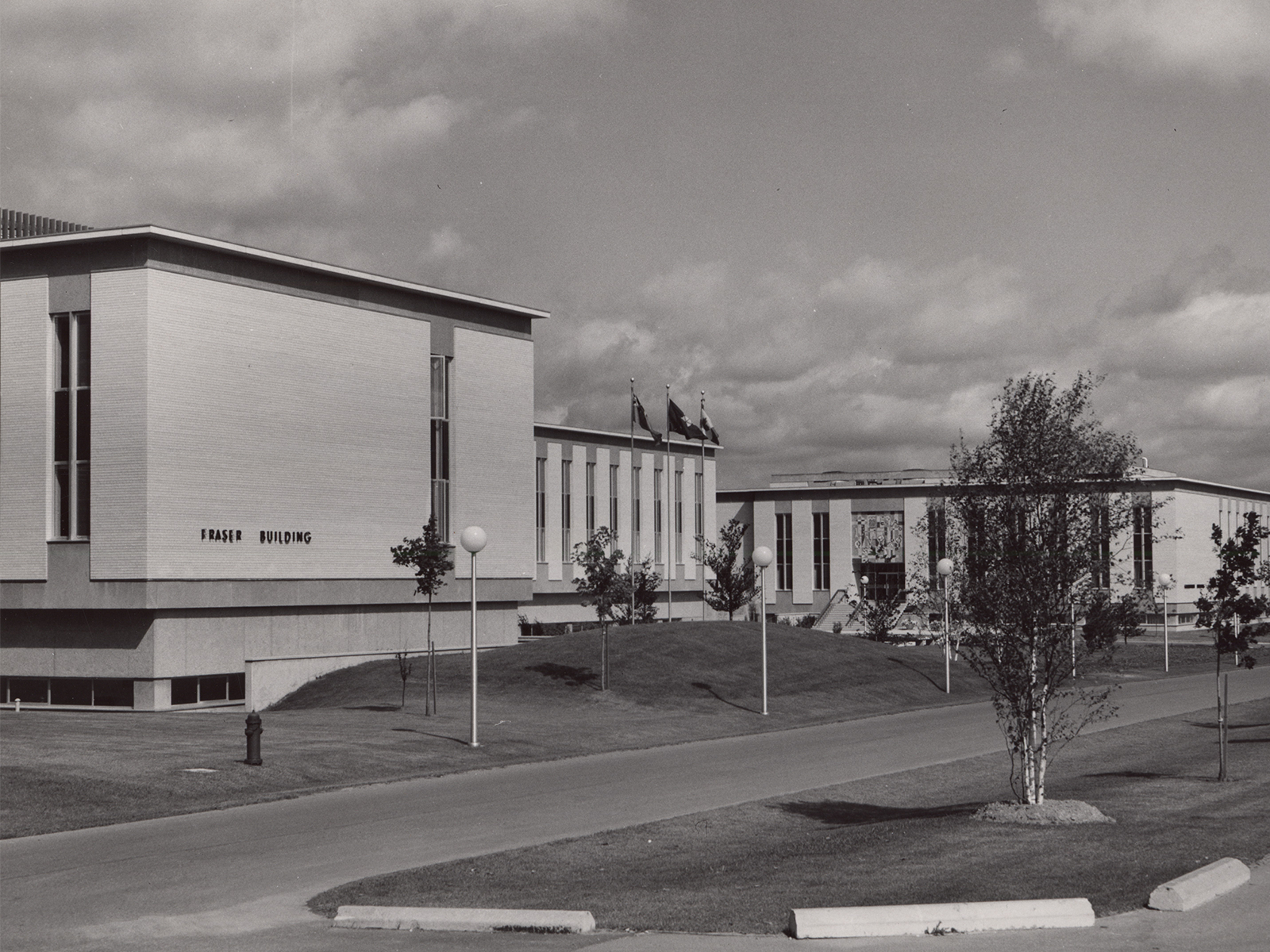 Old black and white photo of Connaught Medical Research Laboratory bulidings at Downsview campus